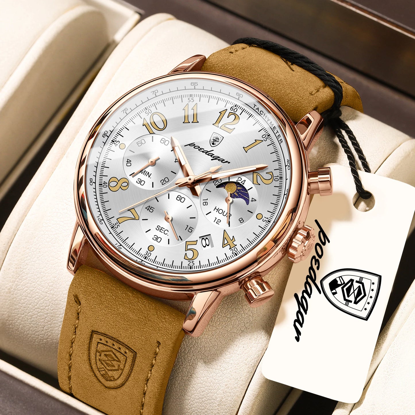 POEDAGAR Luxury Sports Men Watch Waterproof Luminous Leather Quartz Man Wristwatch Chronograph Date Military Men's Watches Reloj