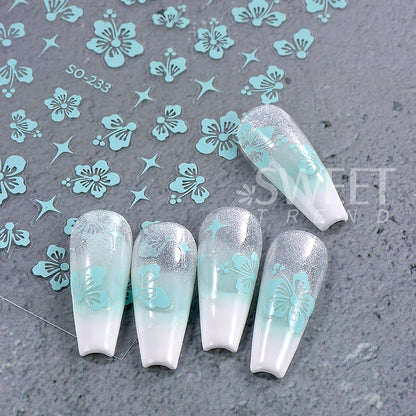 4pcs/set Hibiscus Flowers Nail Sticker Y2K Star Adhesive Nail Art Supplies Decal for Women Nail Supplies DIY Manicure Decoration