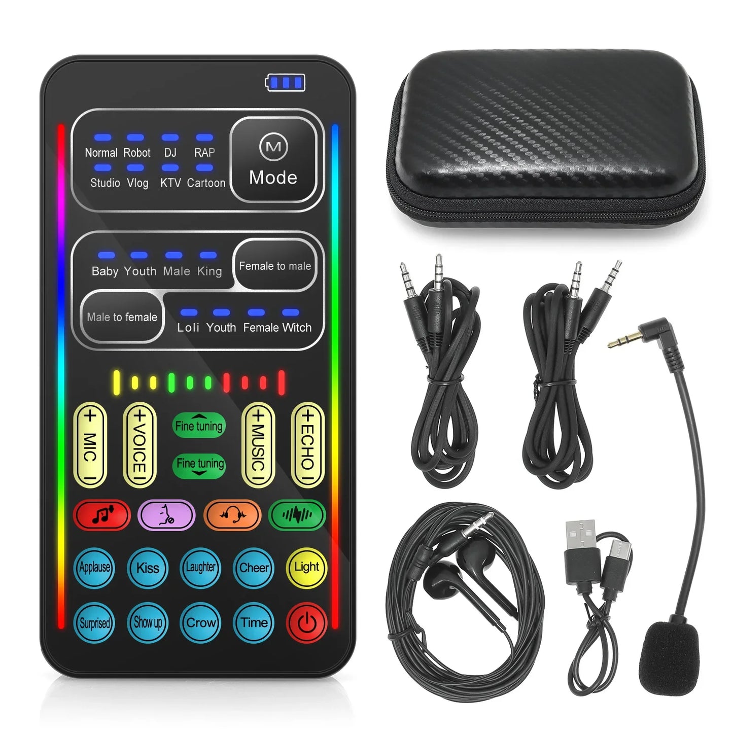 New I9 Mini Voice Changer Live Sound Card  + Headphones + Microphone Audio 8 Sound Effect Machine Equipment Voice Card for Phone