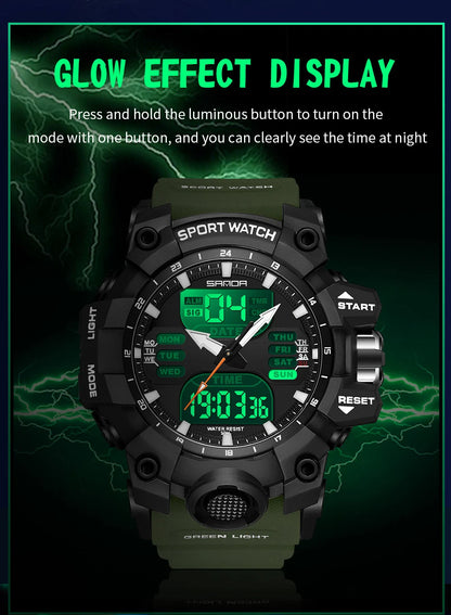 SANDA Outdoor Sports Military Mens Watch LED Digital Electron Quartz Male Wristwatch Dual Display Clock Men Relogio Masculino