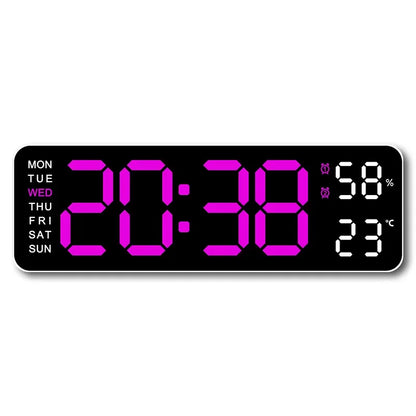 9 Inch Large Digital Wall Clock USB Powered TEMP Humidity Week Auto Dimmer DST Table Clock 12/24H Electronic LED Alarm Clock
