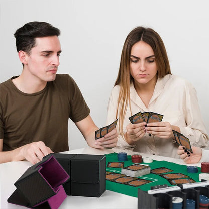 Card Deck Box,Card Deck Case Holds 100+ Sleeved Cards, PU Leather Card Storage Box For  TCG game trading cards.