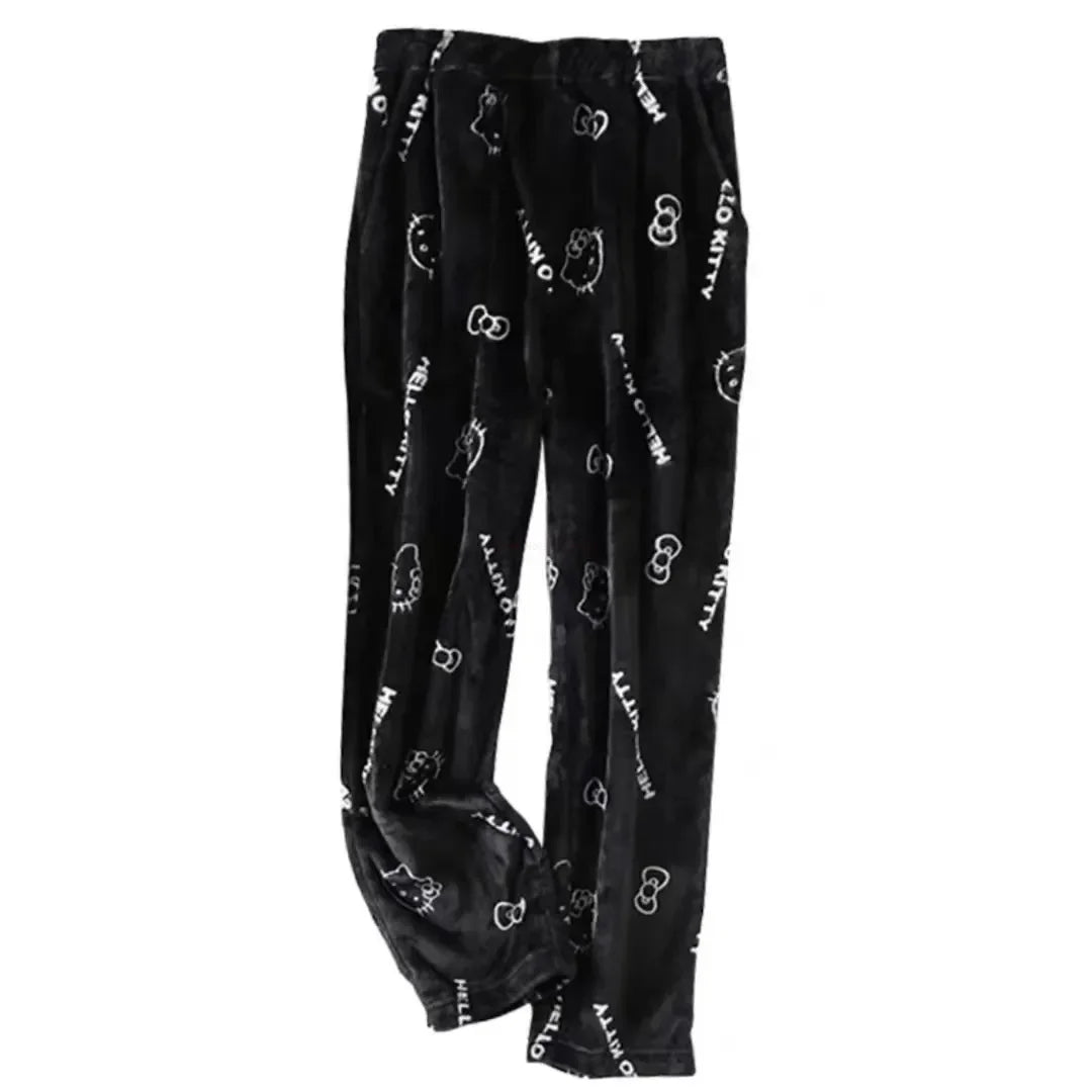 Christmas Sanrio Hello Kitty Pajamas Halloween Flannel Fashion Trouserswomen Kawaii Woolen Anime Cartoon Casual Home Pant Autumn