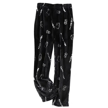 Christmas Sanrio Hello Kitty Pajamas Halloween Flannel Fashion Trouserswomen Kawaii Woolen Anime Cartoon Casual Home Pant Autumn