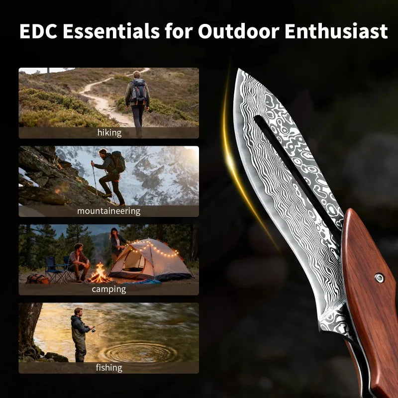 1PC Outdoor folding knife,Mechanical design, fixed blade; Wooden handle,EDC pocket knife,Fishing knife,Camping,Mountaine