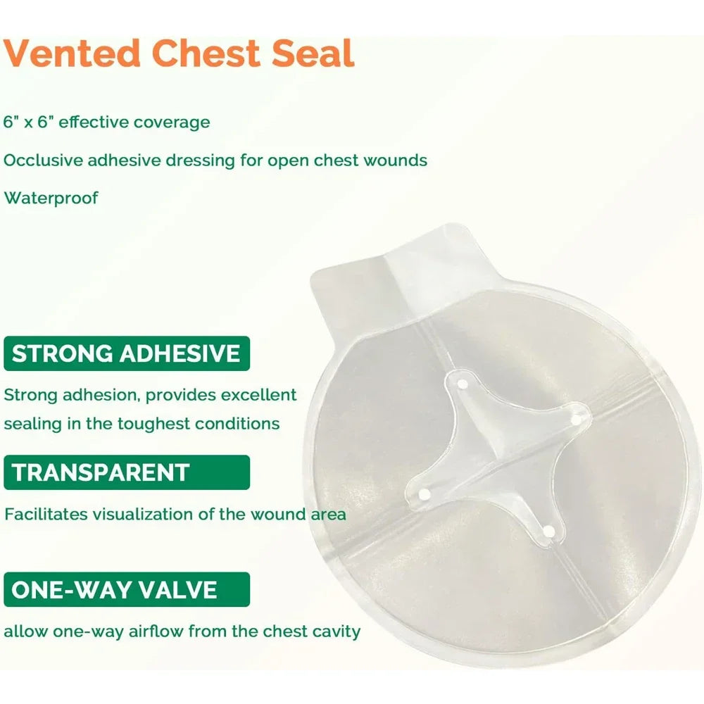 Chest Seal Life-Saving Wound Care for Emergency or Tactical Situations Advanced Adhesive Sterile Transparent Lightweight Vent