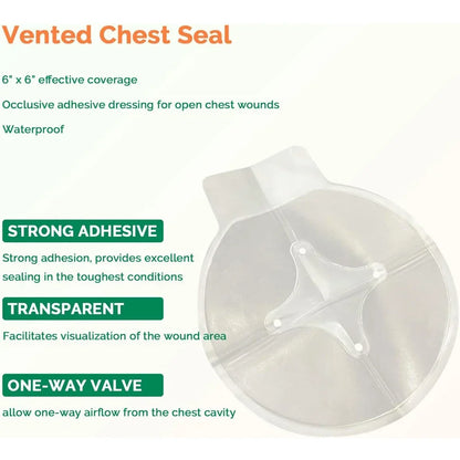 Chest Seal Life-Saving Wound Care for Emergency or Tactical Situations Advanced Adhesive Sterile Transparent Lightweight Vent