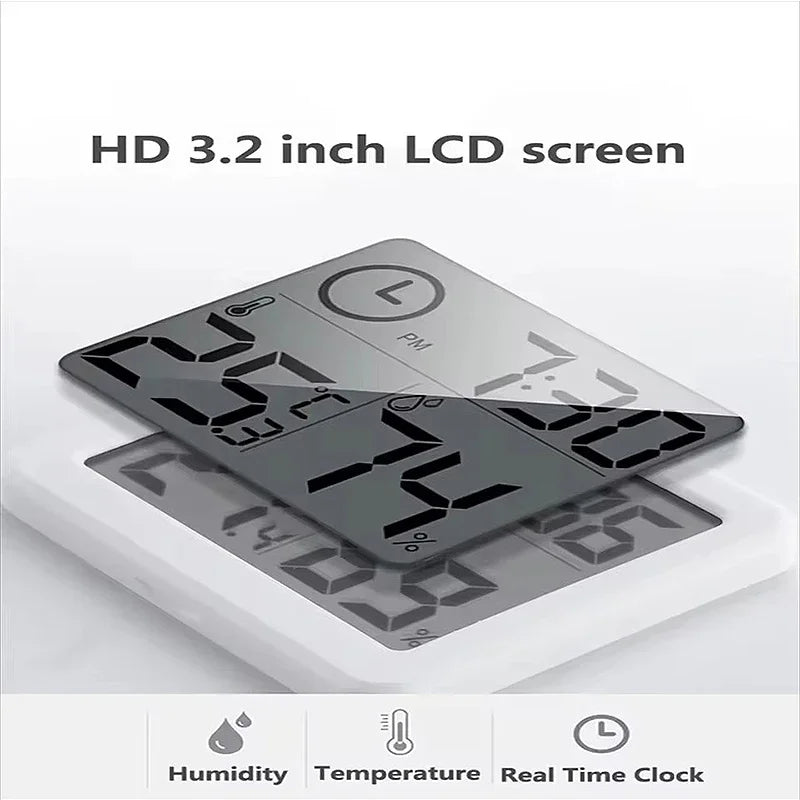 Multifunction Thermometer Hygrometer Automatic Electronic Temperature Humidity Monitor Clock 3.2inch Large LCD Screen