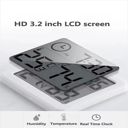 Multifunction Thermometer Hygrometer Automatic Electronic Temperature Humidity Monitor Clock 3.2inch Large LCD Screen