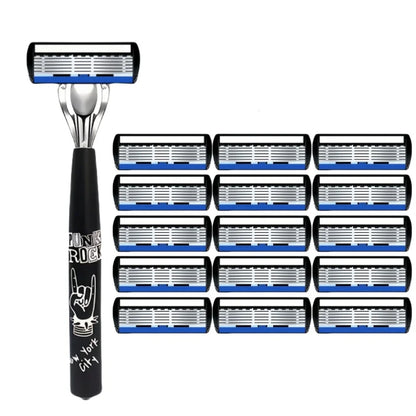 Men Women Safety Manual Shaver with 6-Layer Stainless Steel Blades for Hair Removal, Featuring Replaceable Razor Heads