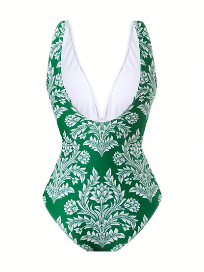 Blue One-Shoulder Ruffled Print Floral Swimsuit Set Cover Up Single Piece Micro Monokini Sexy Swimwear For Girls Summer Beach