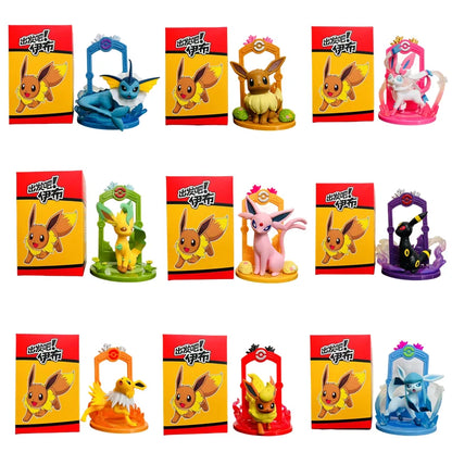 9pcs Pokemon Eevee Evolution Figure Set, Sylveon Espeon Glaceon Leafeon Anime Model Collection Toys for Kids Gift