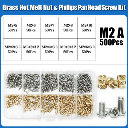 Heat Set Thread Brass Insert Nut and Bolt M2 M3 M4 Soldering Iron Tip Copper Insertion Nut Machine Screw Kit Inserts 3d Printer