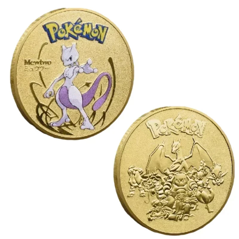 Anime Gold Plated Gold Coin Game Commemorative Coin Pikachu Mewtwo Charizard Gold Coin Game Collection childrens gift