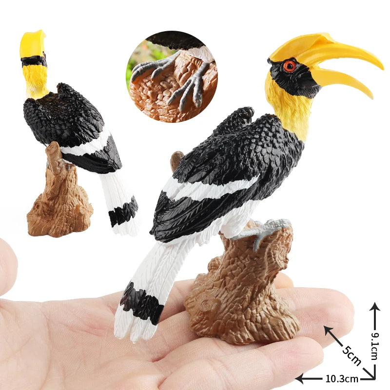Oenux Garden Bird Figurines Snowy Owl Toucan Bucerotidae Animals Model PVC Action Figures Collection Toys For Kids Birthday Gift