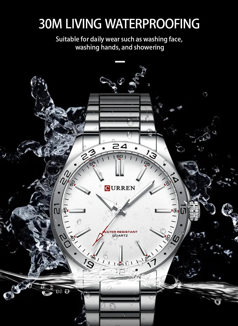 CURREN 8452 Men Quartz Watch Simple Fashion Leisure Business Clock Black Silvery Stainless Steel Strap Wristwatch for Male