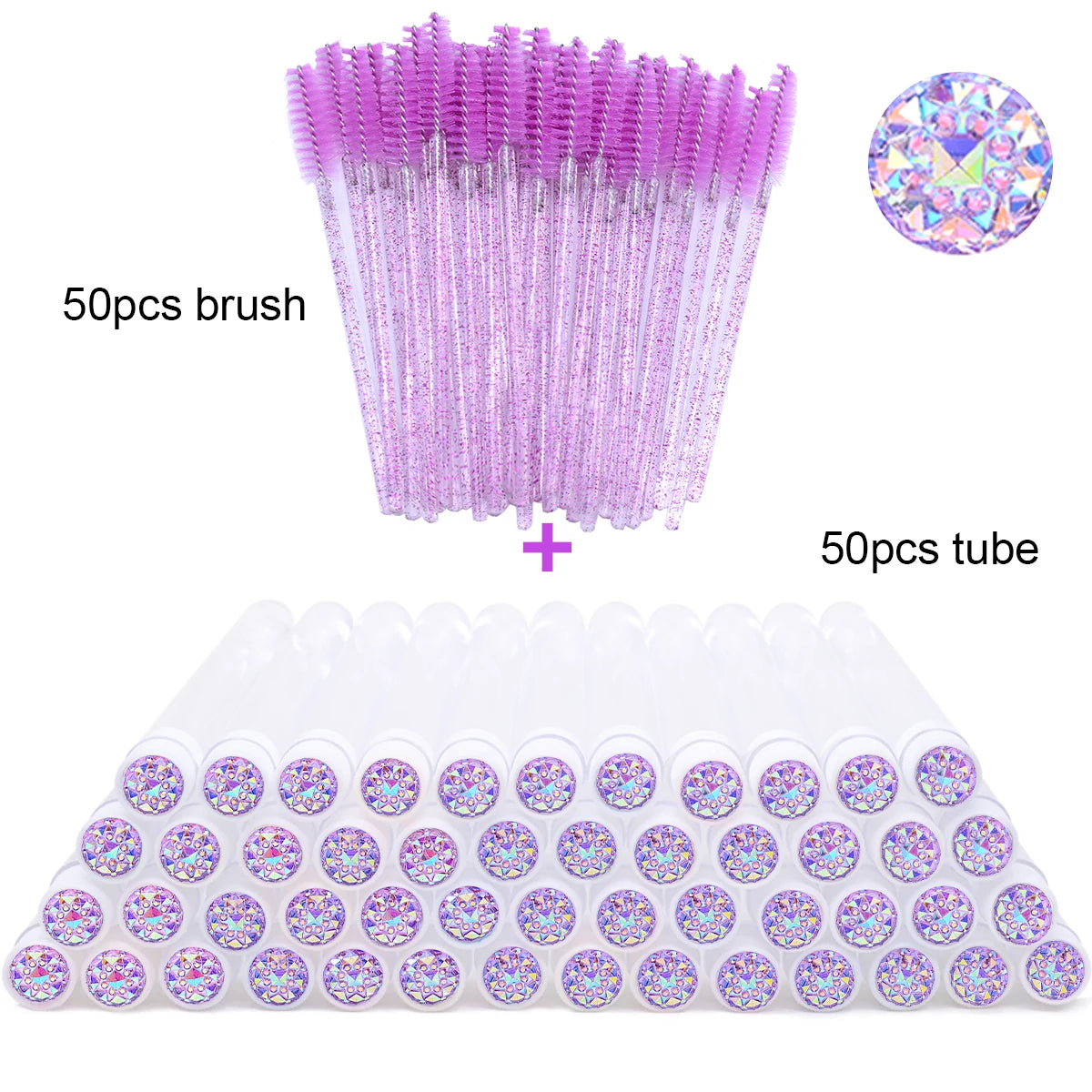 50Pcs Eyelash Brush Tubes With Crystal Lash Mascara Wands Eyebrow Comb Spoolies Container Lash Brush Applicators  Makeup Tools