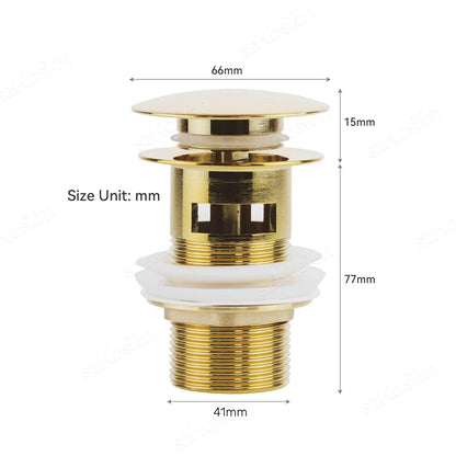 Gold Pop Up Drain Button Bathroom Sink Plug Drainer Siphon Waste Stopper Wash Basin Faucet Accessory Washbasin Pipe Black