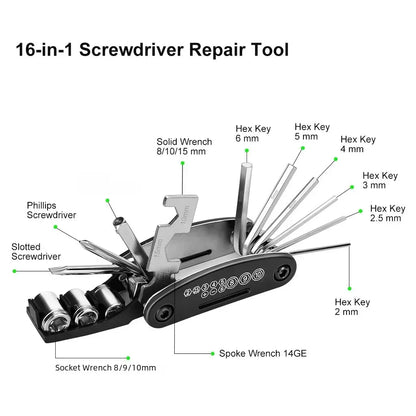 Bicycle Repair Tools Kit, Bike Accessories, Multi Tool Set with Pump Tire Patch, Portable Mountain Road BikeTire Auto Tool Set