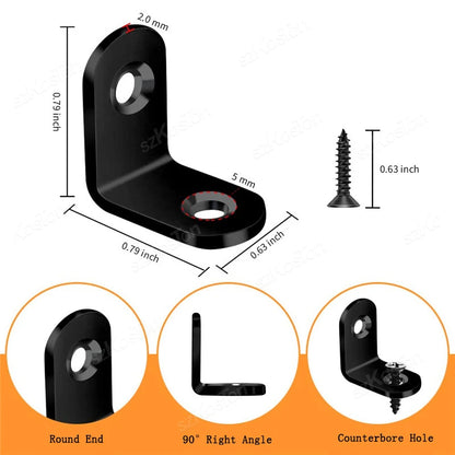 10~50PCS Black Stainless Steel L Shaped Bracket 90 Degree Right Angle Corner Brackets with Screw  for DIY Wood Furniture Cabinet
