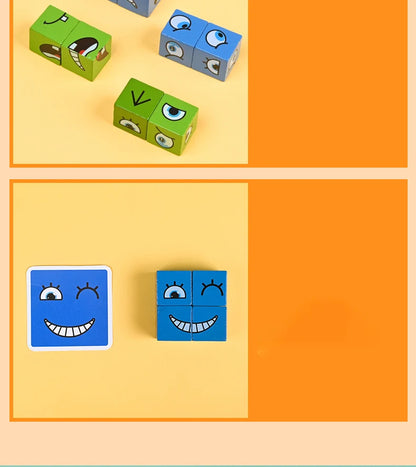 Cube Face Change Building Blocks Board Game Wood Puzzle Montessori Expression Wooden Blocks Blocos For Children Kids Toys Gift