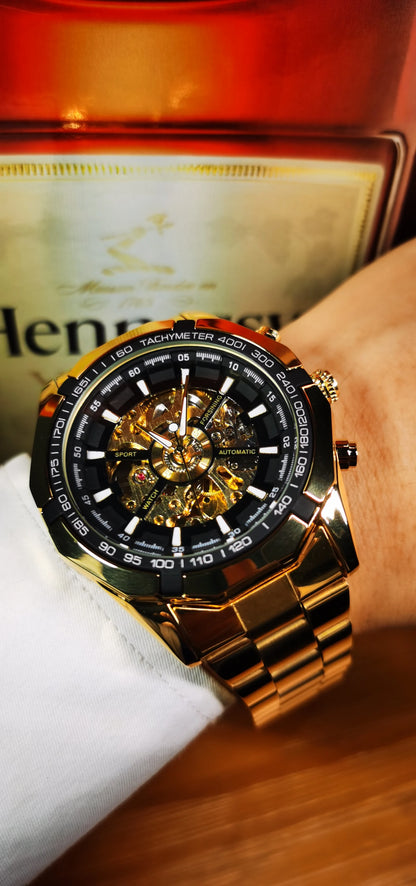 WINNER Classic Skeleton Watch for Men Luminous Hands Mechanical Watches Stainless Steel Strap Luxury Brand Forsining Wristwatch