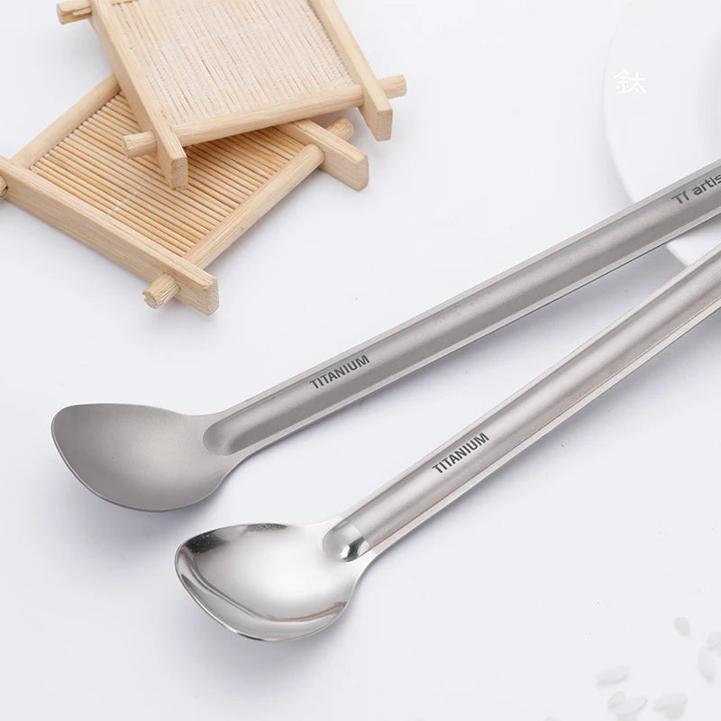 Tiartisan Titanium Long Handle Spork Spoon Cutlery Ultralight Tableware Outdoors Portable Dinnerware Camping Equipment