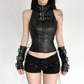 Faux-Leather Turtleneck Top and Sleeve-Cover Options