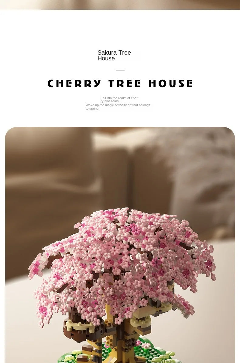 DIY Purple Romantic Cherry Blossom Flower Pink Tree House Assembly Building Blocks Classic Model Miniature Bricks Sets Kid Gifts