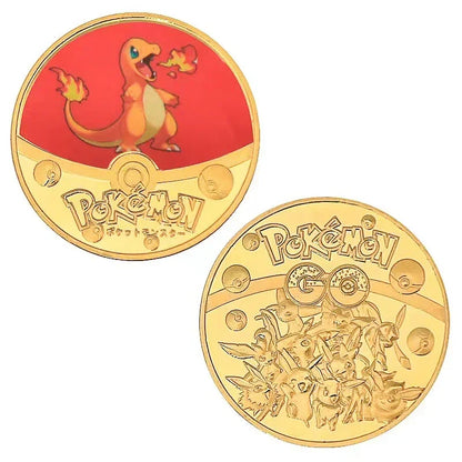 Anime Gold Plated Gold Coin Game Commemorative Coin Pikachu Mewtwo Charizard Gold Coin Game Collection childrens gift