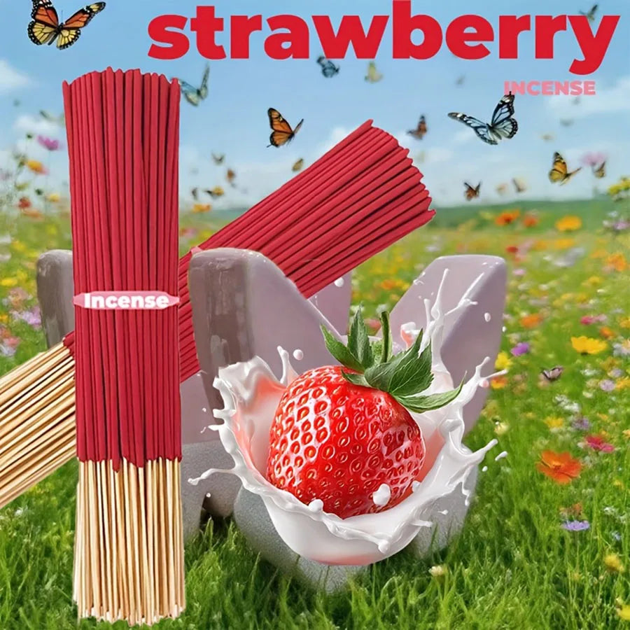Red High-Quality Creamy Strawberry Incense Stick - Long-Lasting Strawberry Scent with Woody Notes, Fruit Meditation Yoga Home Office Party Holiday Gift, Eliminates Fatigue, Long-Lasting Fragrance (Doesn'T Scatter, Burns Evenl