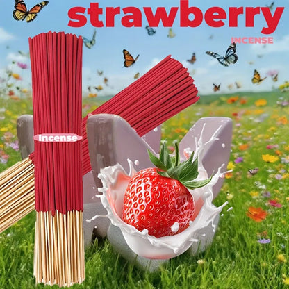 Red High-Quality Creamy Strawberry Incense Stick - Long-Lasting Strawberry Scent with Woody Notes, Fruit Meditation Yoga Home Office Party Holiday Gift, Eliminates Fatigue, Long-Lasting Fragrance (Doesn'T Scatter, Burns Evenl