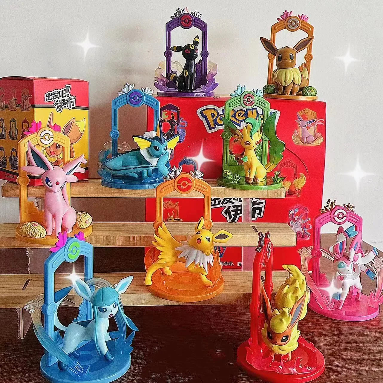 9pcs Pokemon Eevee Evolution Figure Set, Sylveon Espeon Glaceon Leafeon Anime Model Collection Toys for Kids Gift