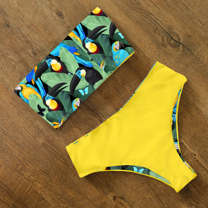 2025 New Sexy Low Hight Bikini Set Swimwear Women Bandeau Female Print Floral Strappy Swimsuit Bathing Suit Beach Wear Biquini