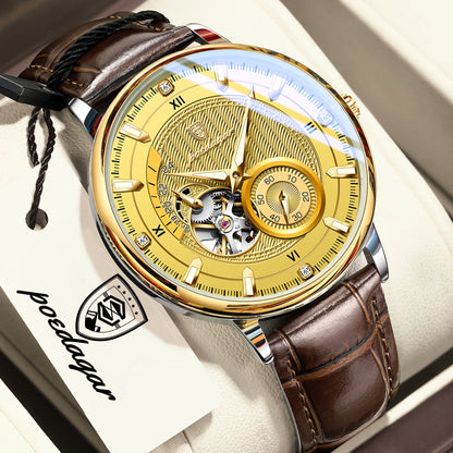 POEDAGAR Luxury Man Watch Stainless Steel Hollow Tourbillon Men Clock Luminous Mechanical Automatic Business Men's Watches Reloj