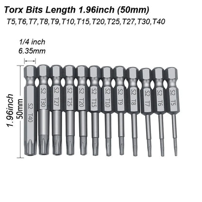 Torx Screwdriver Flat Head Tamper Proof Security Drill Bit Set for Electric Drill Magnetic Extension Adapter Star Hex Spline Bit