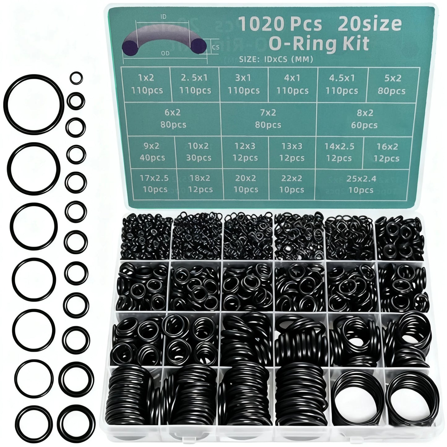 1020pcs Boxed Nitrile O-Ring Repair Kit Sealing Ring Set