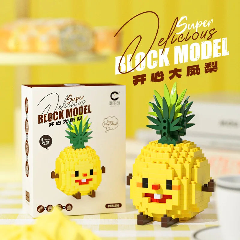 CLC Diamond Particle Casual Splicing Fruit French Fries Burger Block Toys Happy Food and Play Series Toys for Children Gifts