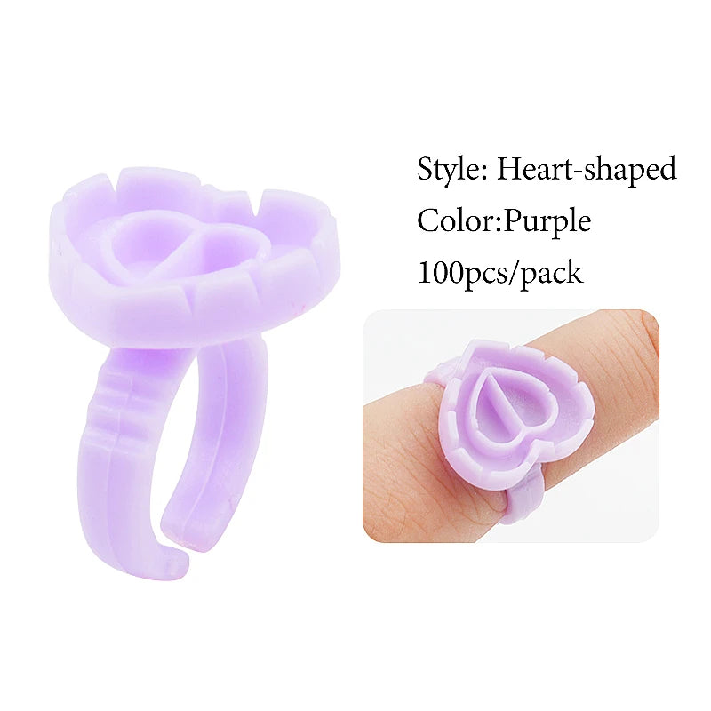 100 Pcs Disposable Eyelash Glue Ring Holder Cup Heart-shaped Plastic Tattoo Pigment Holder Pallet Eye Lash Extension Makeup Tool
