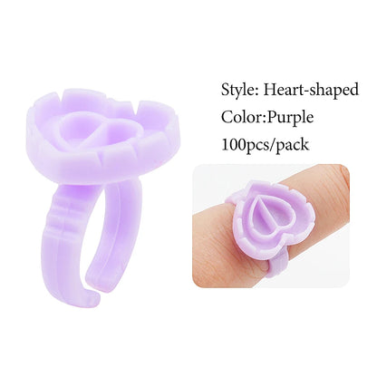 100 Pcs Disposable Eyelash Glue Ring Holder Cup Heart-shaped Plastic Tattoo Pigment Holder Pallet Eye Lash Extension Makeup Tool