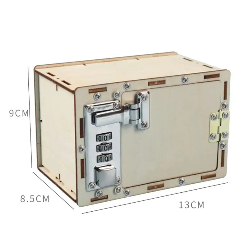 DIY Wooden Password Box for Kids Assembling Manual Machine Code Box Mechanical Lockbox Science Experimental Money Financial Toys
