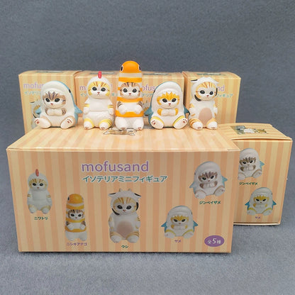 4cm Mofu Cat sands Action Figure Collection Set Animal Headgear Doll Kawaii  Cute PVC Model Desktop Decoration Crafts Gifts Toys