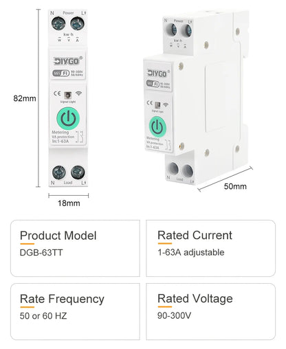 Tuya WIFI Smart Circuit Breaker 1P+N Over-Voltage/Current/Power Protector Under Voltage Protection Voice Remote Control Switch
