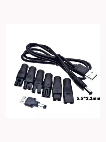 8-PCS Universal Replacement Charger Set, 5V Power Cord & USB Adapter for Hair Clippers Beard Trimmers & Shavers