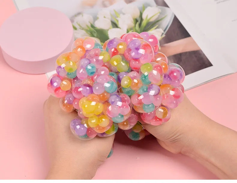 The Rainbow Bead Pressure Reducing Ball Squishy Fidget Toys Funny Stress Reliever Reduce Pressure Prop for Childrens and Adults