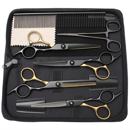6 Inch Professional Dual Use Scissors for Hair Cutting and Pet Grooming Straight Curved Thinning Comb Stainless Steel Salon