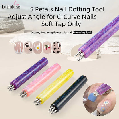 DIY Nail Art 5-Petal Dotting Tool Flower Creator 1.8mm Fine Tip Rhinestone Pickers Glitter Handle Manicure Nail Tools Brushes