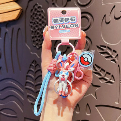 Genuine Pokemon Keychain Pikachu Gengar Sylveon Sprigatito Quaxly Fuecoco Anime Action Figure Toy Keyring Fragrance Pendant Gift