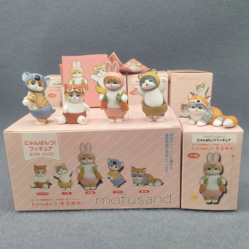4cm Mofu Cat sands Action Figure Collection Set Animal Headgear Doll Kawaii  Cute PVC Model Desktop Decoration Crafts Gifts Toys