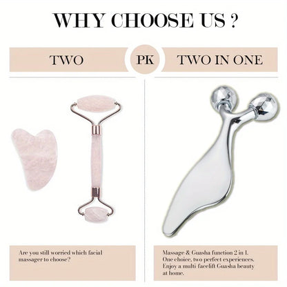 2 IN 1 3D Facial Massager & Gua Sha Massage Tool Cold Roller For Face Eyes Chin Lift Tightening Skin Tool Sculpting Beauty Tools